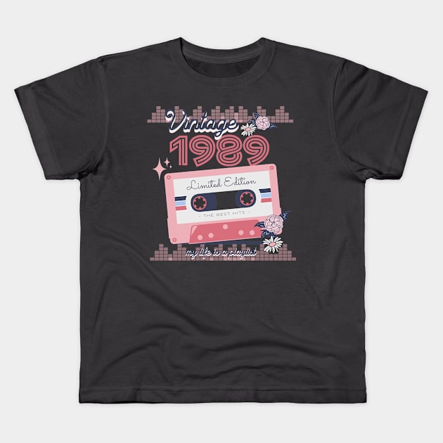 Vintage 1989 Limited Edition Music Cassette Birthday Gift Kids T-Shirt by Mastilo Designs